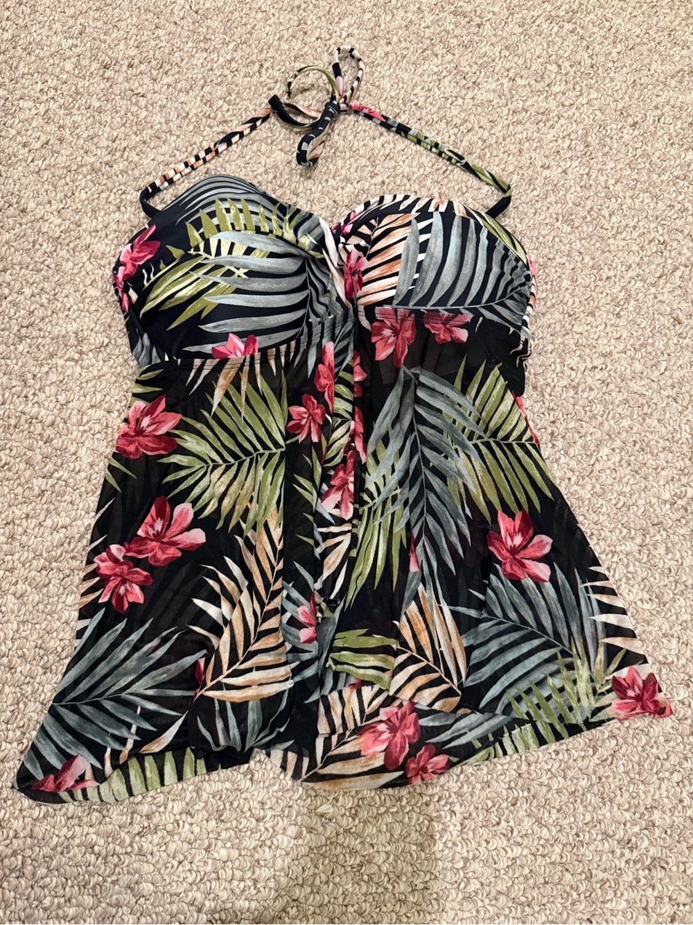 Tropical Floral Halter Tankini Top